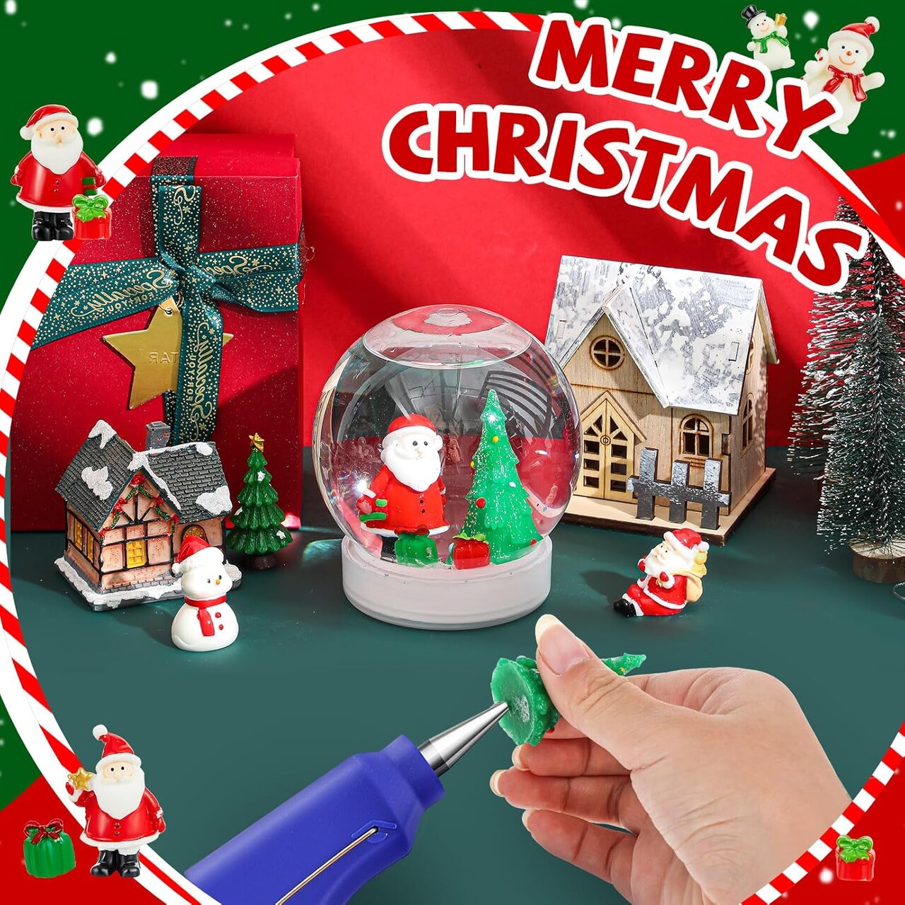 52 Pcs Christmas Clear Plastic Snow Globes Kit Christmas Tree Santa Claus Snowman Gift Christmas Sequins Family DIY Snow Globes Home Decoration Crafts Making Christmas Decoration